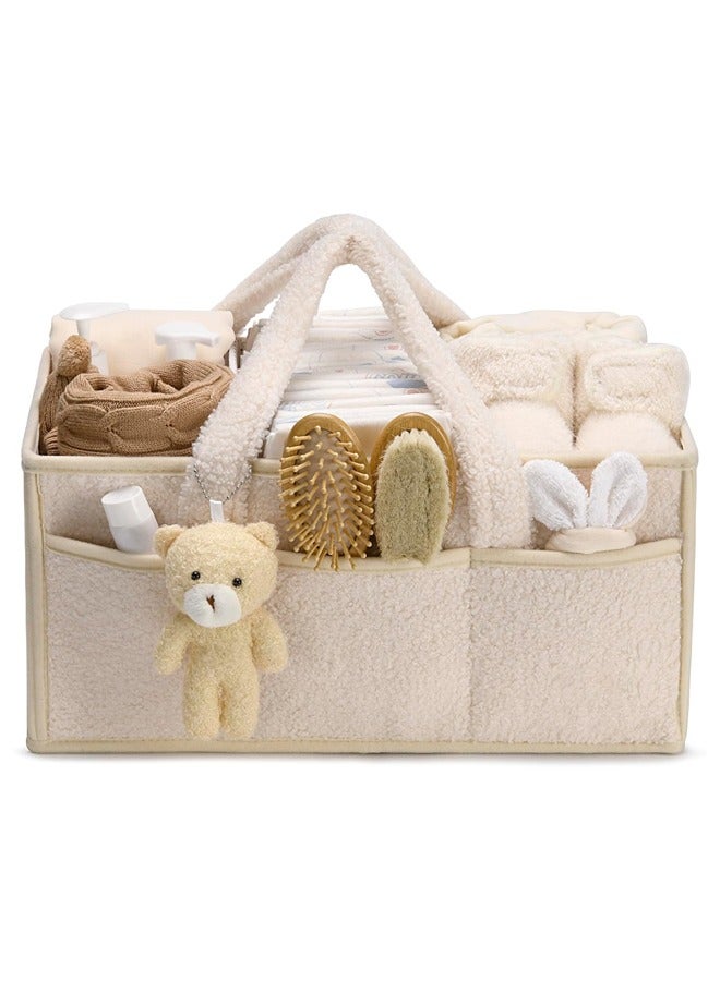 Baby Diaper Caddy,Baby Diaper Caddy Organizer ,Nursery Storage Bin for Changing Table,Storage Basket for Newborn Boys Girls, Foldable and Portable(White)  - Image 1