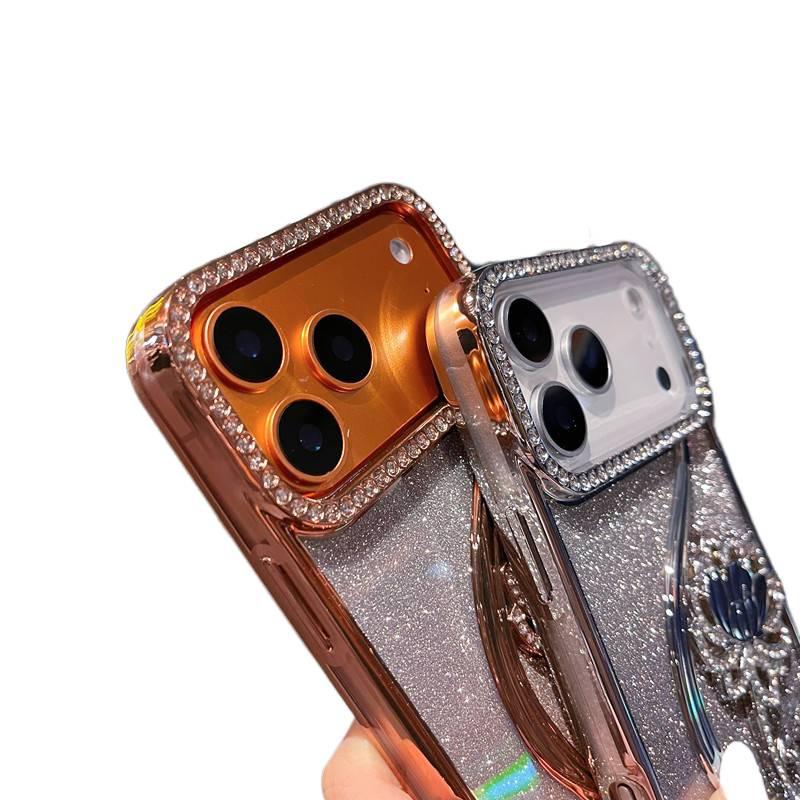 TPU Protective Case for iPhone 17 / 17 Air / 17 Pro / 17 Pro Max with Anti-Fingerprint and Glitter Diamond plus Flower Pattern plus Electroplated Finish in Gradient - Image 3