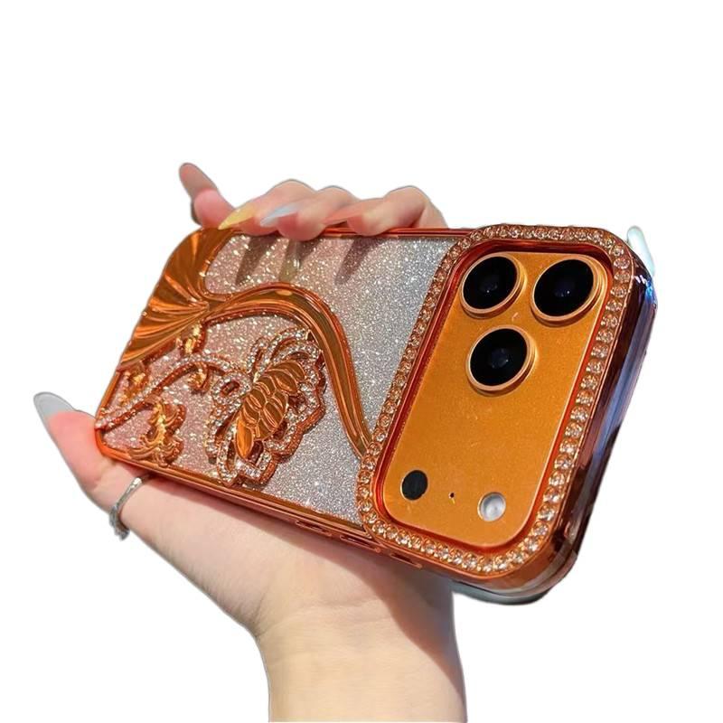 TPU Protective Case for iPhone 17 / 17 Air / 17 Pro / 17 Pro Max with Anti-Fingerprint and Glitter Diamond plus Flower Pattern plus Electroplated Finish in Gradient - Image 1