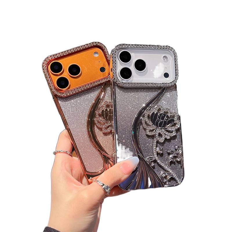 TPU Protective Case for iPhone 17 / 17 Air / 17 Pro / 17 Pro Max with Anti-Fingerprint and Glitter Diamond plus Flower Pattern plus Electroplated Finish in Gradient - Image 5