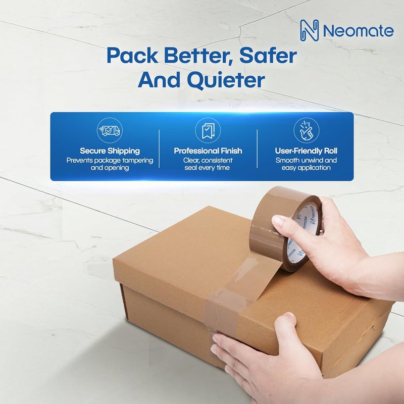 Neomate شريط تعبئة بني BOPP منخفض الضوضاء | 48 مم × 50 م، عبوة من 2 | شريط تان متين للاستخدام الثقيل للتعبئة، DIY - Image 5