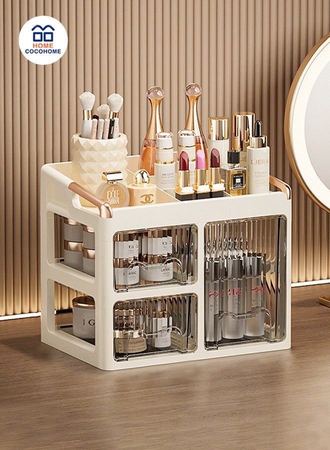 cocohome Double Layer Makeup Organizer, Makeup Storage Box with 2 Spacious Drawers, Perfect for Bathroom Countertops, Bedroom Dressing Tables - Image 1