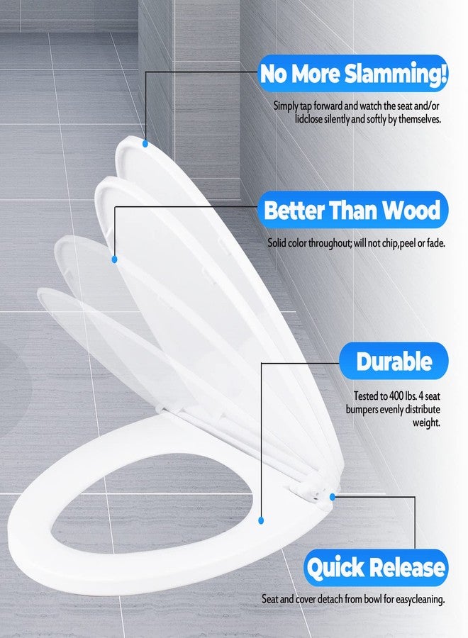 MUU Toilet seat, Slow Close, White heavy duty Toilet Seat with Non-slip Seat Bumpers Easy to Install & Clean PP Material Replacement Toilet Seat Fits All Toilet Brands Elongated Toilets(MU220-PP) - Image 5