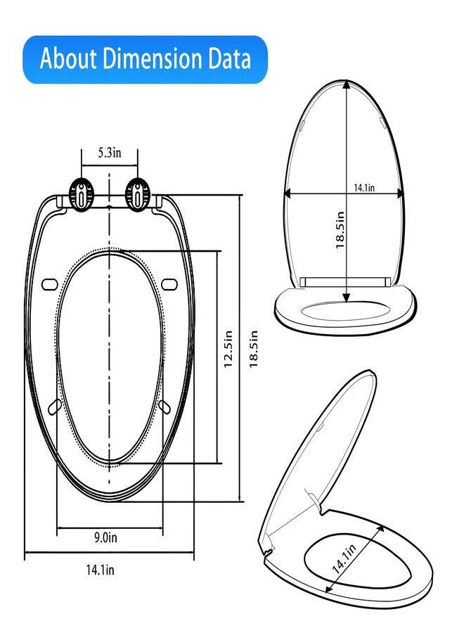 MUU Toilet seat, Slow Close, White heavy duty Toilet Seat with Non-slip Seat Bumpers Easy to Install & Clean PP Material Replacement Toilet Seat Fits All Toilet Brands Elongated Toilets(MU220-PP) - Image 3