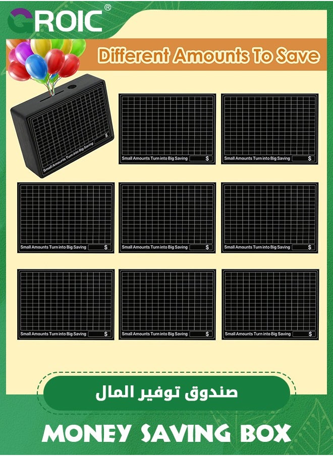 GROIC - Money Saving Box with 8 DIY Counter, Reusable Wooden Cash Saving Box, Savings Challenge Box, Save Box Money, Cash Vault Wooden Savings Box,Wooden Coin Bank(Black) - Image 1