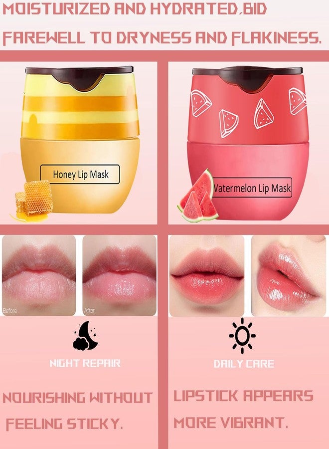 TIRDET 4 PCS Bee Lip Balm Honey Pot, Honey Coconut Watermelon Peach Sleeping Lip Mask Overnight with Sticks, Exfoliating Prevention Dry and Crack Lip Scrubs - Image 2