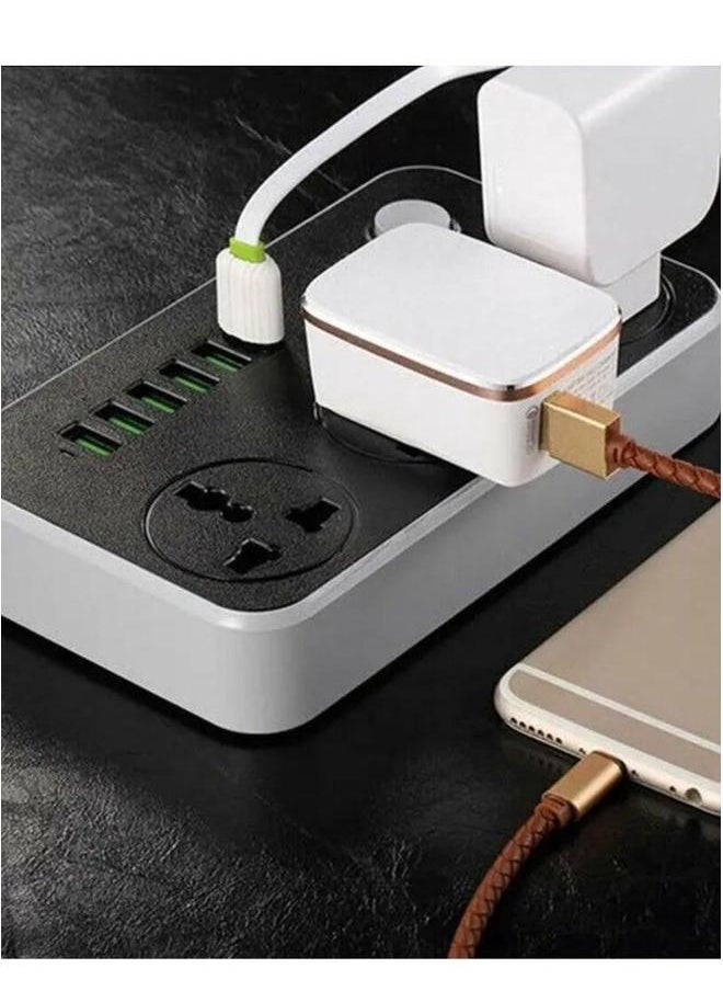 Unviersal Power Strips Extension Cord | 3 Sockets Universal Plug Adapter with 6 USB Ports Bold Cable Socket Board 2m
