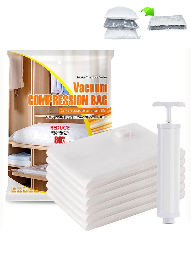 Arabest Vacuum Storage Bags, Premium Sealer Bags with Hand Pump, 6 Pcs 80x60cm Vacuum Compression Bags for Clothes, Duvets, Blankets, Pillows (Clear)  - Image 1