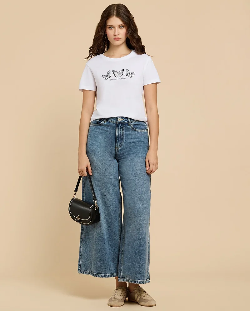 أر أند بي Printed T-Shirt with Crew Neck and Short Sleeves
