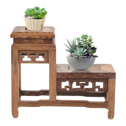 DOITOOL Wooden Plant Stand Indoor 2 Tier Wood Plant Shelf Wooden Planter Risers Flower Stand Vintage Display Planter Display Figurine Display Base for Home Garden - Image 1