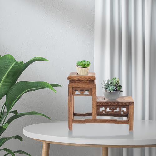 DOITOOL Wooden Plant Stand Indoor 2 Tier Wood Plant Shelf Wooden Planter Risers Flower Stand Vintage Display Planter Display Figurine Display Base for Home Garden - Image 2