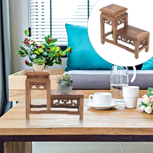 DOITOOL Wooden Plant Stand Indoor 2 Tier Wood Plant Shelf Wooden Planter Risers Flower Stand Vintage Display Planter Display Figurine Display Base for Home Garden - Image 3
