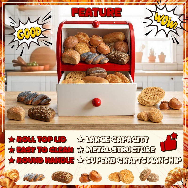 Sawysine Stainless Steel Bread Box Metal Bread Box for Kitchen Countertop Large Capacity Food Storage Container for Kitchen Counter, Metal Storage Bin Holder for Countertop 11.8" x 9.8" x 13" - Image 5