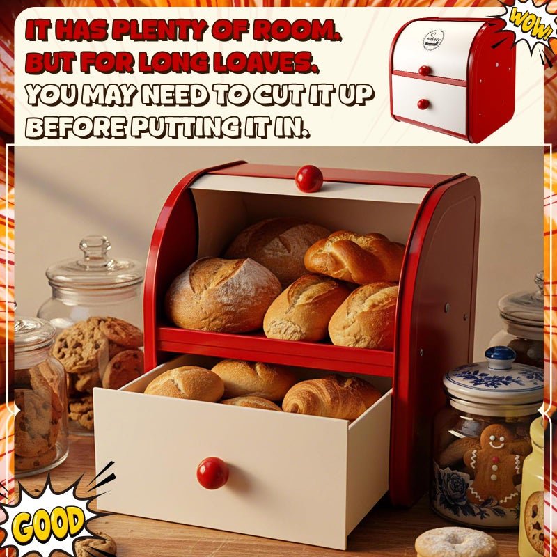 Sawysine Stainless Steel Bread Box Metal Bread Box for Kitchen Countertop Large Capacity Food Storage Container for Kitchen Counter, Metal Storage Bin Holder for Countertop 11.8" x 9.8" x 13" - Image 4