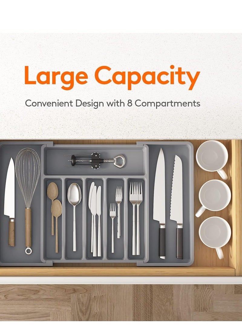 HOMESTAR Silverware Drawer Organizer,Expandable Utensil Tray for Kitchen, Adjustable Flatware and Cutlery Holder, Compact Plastic Storage Spoons Forks Knives,Large,Safe Grade Finis - Image 4