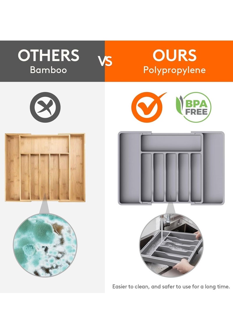 HOMESTAR Silverware Drawer Organizer,Expandable Utensil Tray for Kitchen, Adjustable Flatware and Cutlery Holder, Compact Plastic Storage Spoons Forks Knives,Large,Safe Grade Finis - Image 5