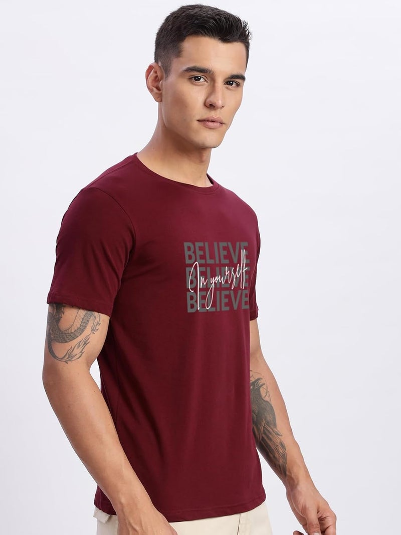 ADRO Men's Maroon Motivational Printed T-Shirt - Believe in Yourself Graphic, Regular Fit, Cotton Lycra Stretch Fabric - Image 4
