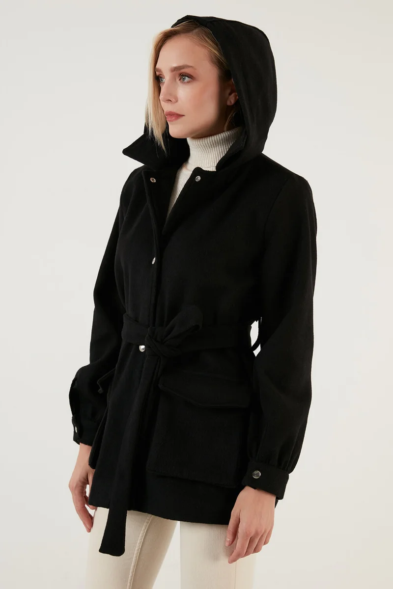 Lela Cotton Regular Fit Belted Hooded Coat Women's Coat 6380057