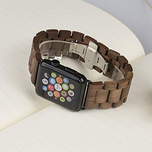 AIYIBEN Wooden Watch Band 38mm 40mm 41mm with Stainless Steel Butterfly Buckle Compatible for iWatch Ultra 2 SE Series 9 8 7 6 5 4 3 2 1 (Walnut) - Image 5