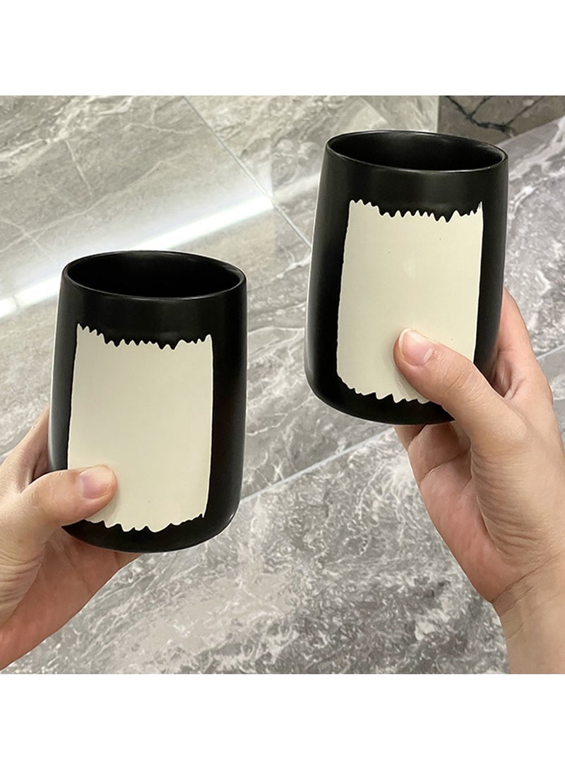 FUKE 4Pcs Bathroom Accessories Set Ceramic - Including Soap Dispenser,2 Mouthwash Cups and Tray Modern Countertop Sink Decor(Black) - Image 4