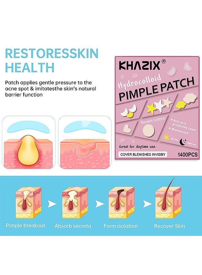 KHAZIX 1400 Pcs Pimple Patches, 7 Colors 7 Shapes Acne Covering Stickers for Face And Skin, Acne Treatment for Men and Women Daily Skin Care - Image 4