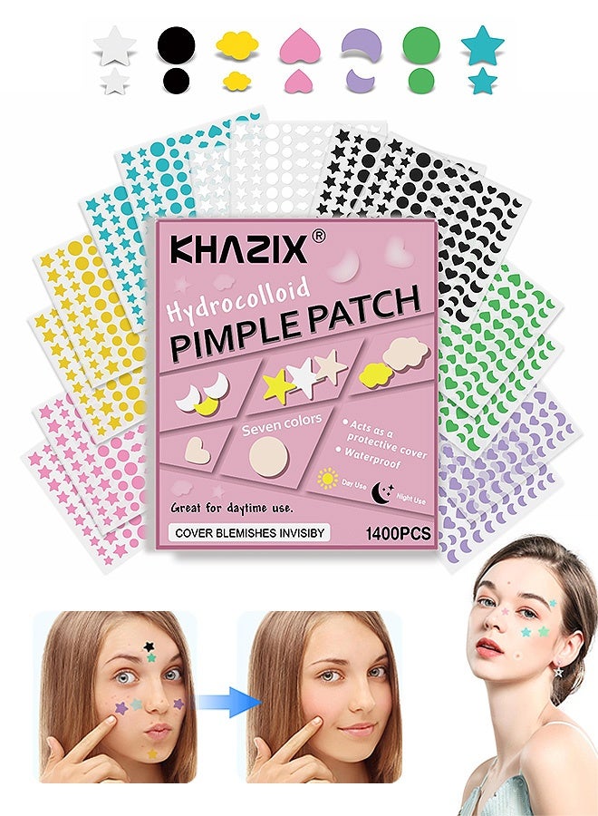 KHAZIX 1400 Pcs Pimple Patches, 7 Colors 7 Shapes Acne Covering Stickers for Face And Skin, Acne Treatment for Men and Women Daily Skin Care - Image 1
