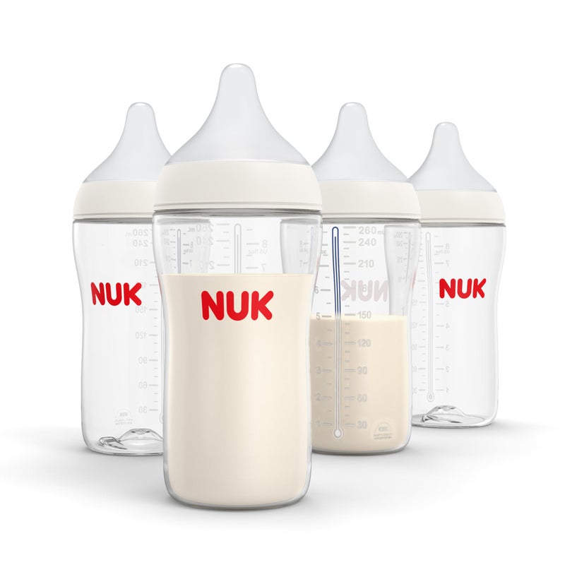 NUK Perfect Match 2-in-1 Natural and Anti-Colic Bottle with Medium Flow, Wide, Adaptable Nipple, 8oz., 4 Pack, BPA Free - Image 1