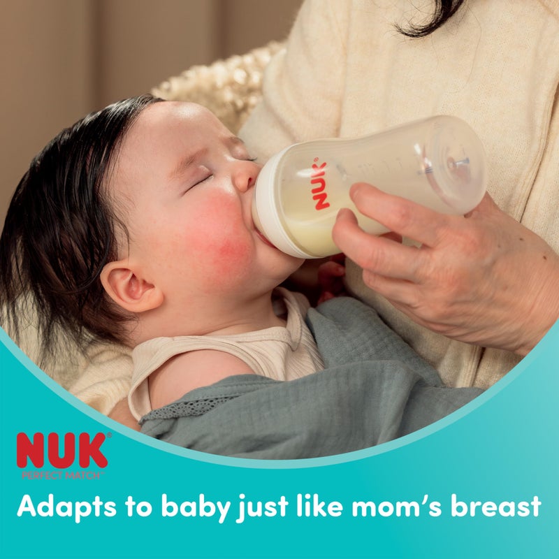 NUK Perfect Match 2-in-1 Natural and Anti-Colic Bottle with Medium Flow, Wide, Adaptable Nipple, 8oz., 4 Pack, BPA Free - Image 3