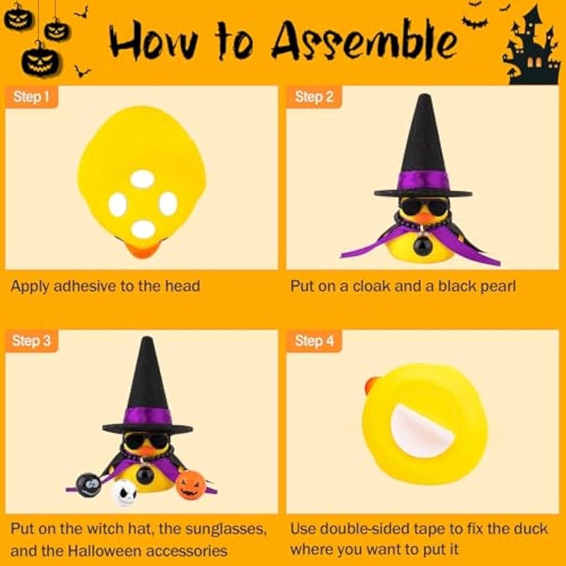 wonuu  Rubber Duck Witch Duck Car Decorations  Accessories Witch Hat Pumpkin Skull and Cloak - Image 2