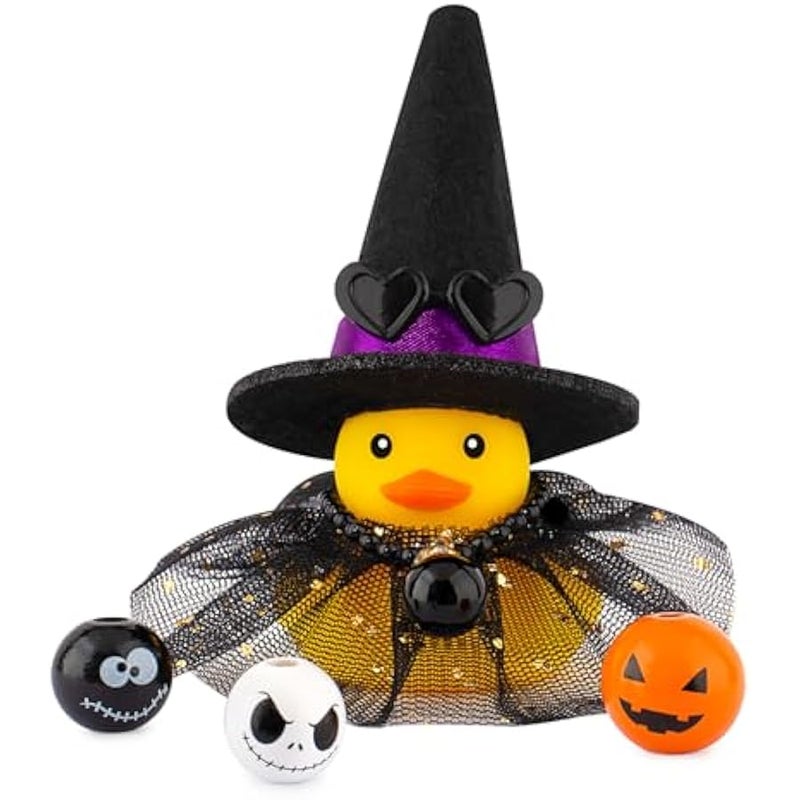 wonuu  Rubber Duck Witch Duck Car Decorations  Accessories Witch Hat Pumpkin Skull and Cloak - Image 1