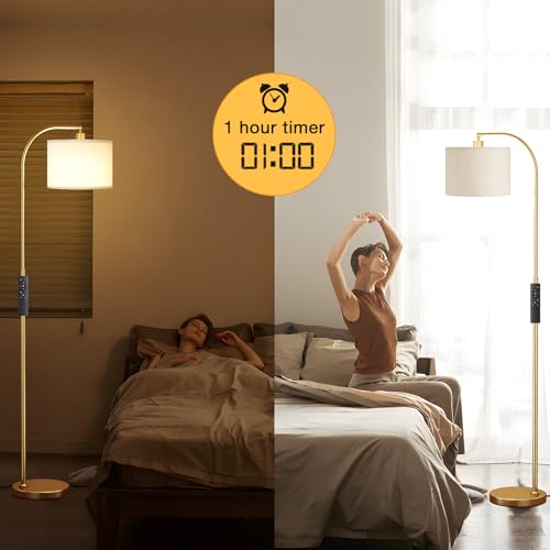 Ambimall Arc Floor Lamp with Remote and Stepless Dimmable Bulb, Colors Temperature & Brightness Adjustable, Gold Floor Lamps for Living Room（Deep Beige Shade & Gold Pole） - Image 3
