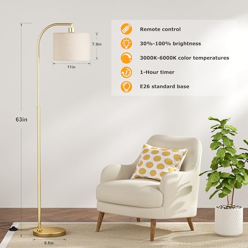 Ambimall Arc Floor Lamp with Remote and Stepless Dimmable Bulb, Colors Temperature & Brightness Adjustable, Gold Floor Lamps for Living Room（Deep Beige Shade & Gold Pole） - Image 4