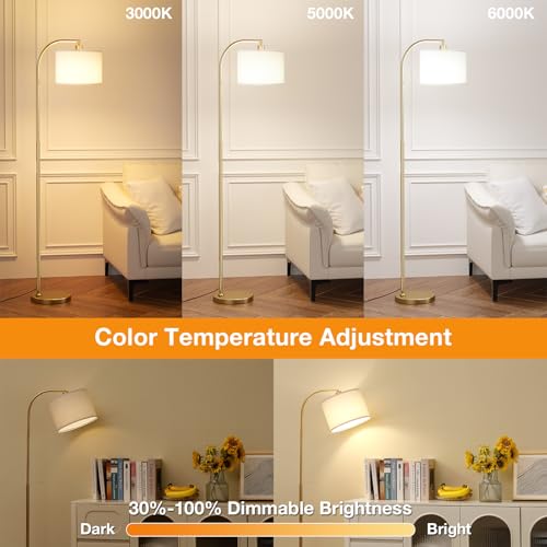 Ambimall Arc Floor Lamp with Remote and Stepless Dimmable Bulb, Colors Temperature & Brightness Adjustable, Gold Floor Lamps for Living Room（Deep Beige Shade & Gold Pole） - Image 5