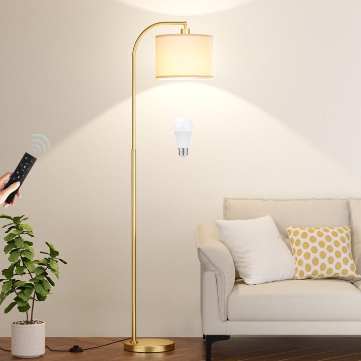 Ambimall Arc Floor Lamp with Remote and Stepless Dimmable Bulb, Colors Temperature & Brightness Adjustable, Gold Floor Lamps for Living Room（Deep Beige Shade & Gold Pole） - Image 1