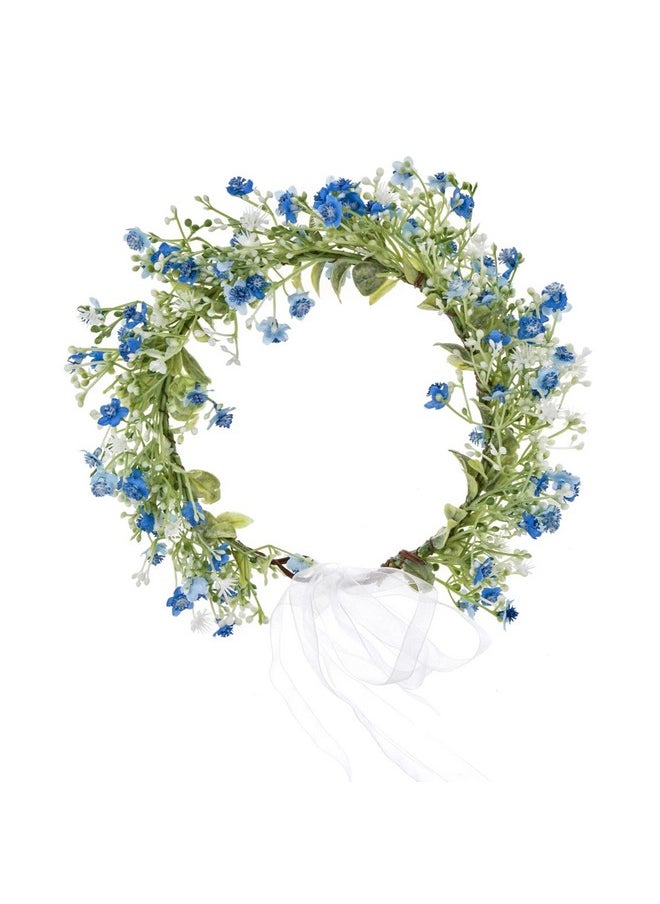 June Bloomy Bridal Flower Crown Women Rose Floral Headband Maternity Photo Prop Baby Shower Leaf Hair Wreath (Bblue)  - Image 4