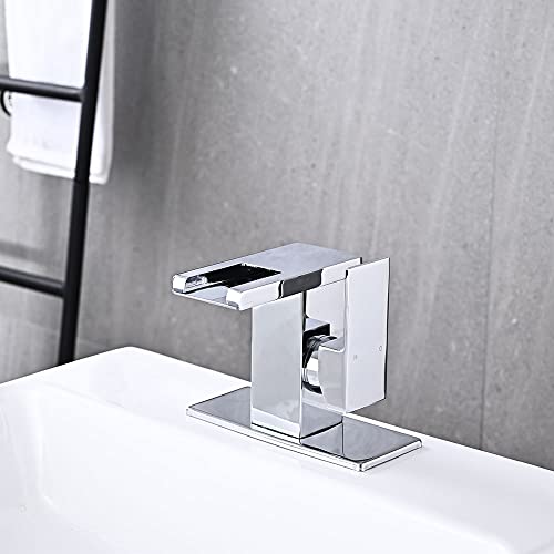 AVSIILE LED Bathroom Sink Faucet, Chrome Waterfall Single Hole Handle Vanity Faucets for Sinks 1 Hole with Metal Pop Up Drain and 2 Water Supply Lines, Side Handle - Image 5