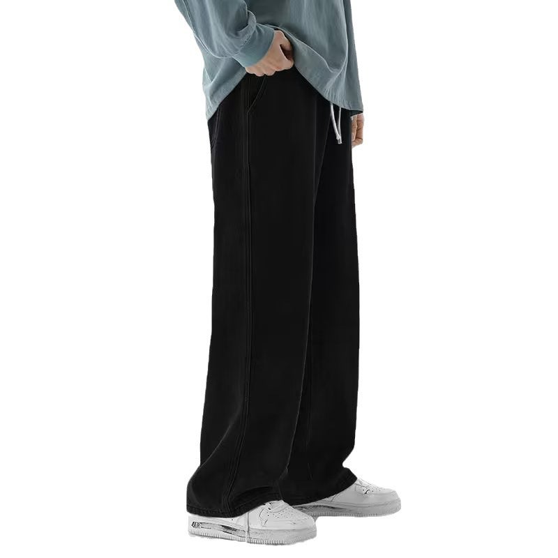 Retro Japanese Elastic Waist Mens Denim Jeans Gray - Image 5