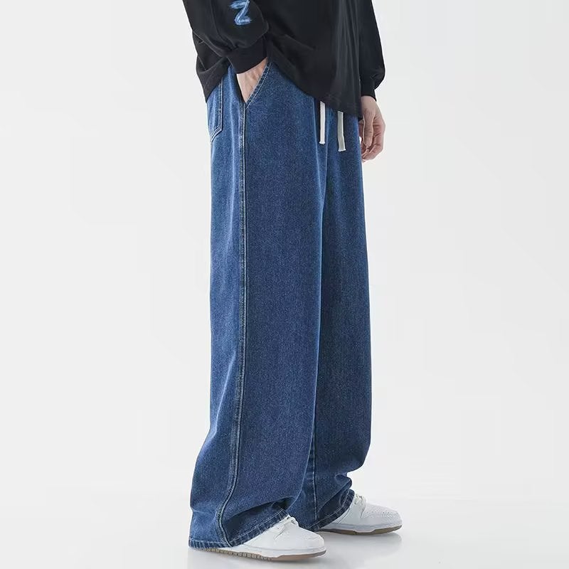 Retro Japanese Elastic Waist Mens Denim Jeans Gray - Image 2