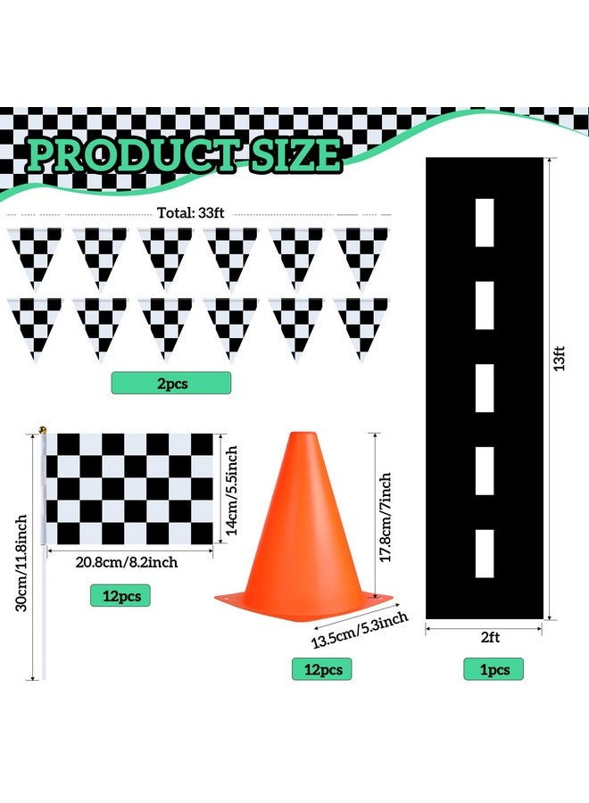 Woanger 78 قطعة زينة حفلة عيد ميلاد سيارات السباق تشمل 46 بالون إشارة مرور، 12 مخروط مرور، 12 علم مربعات، 2 لافتة علم، 2 حلقة سباحة على شكل إطار، 1 حصيرة جري، و3 ملحقات تجميع - Image 3