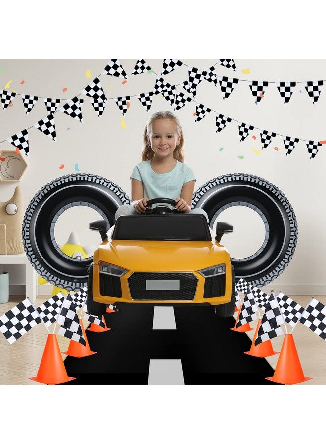 Woanger 78 قطعة زينة حفلة عيد ميلاد سيارات السباق تشمل 46 بالون إشارة مرور، 12 مخروط مرور، 12 علم مربعات، 2 لافتة علم، 2 حلقة سباحة على شكل إطار، 1 حصيرة جري، و3 ملحقات تجميع - Image 5