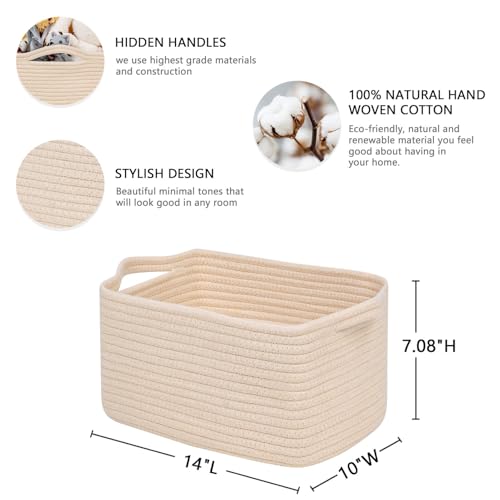 CubesLand Cube Storage Organizer Basket Bin Rectangular Cotton Rope Basket 14x10x708IN Beige - Image 3