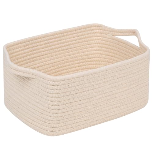 CubesLand Cube Storage Organizer Basket Bin Rectangular Cotton Rope Basket 14x10x708IN Beige - Image 1