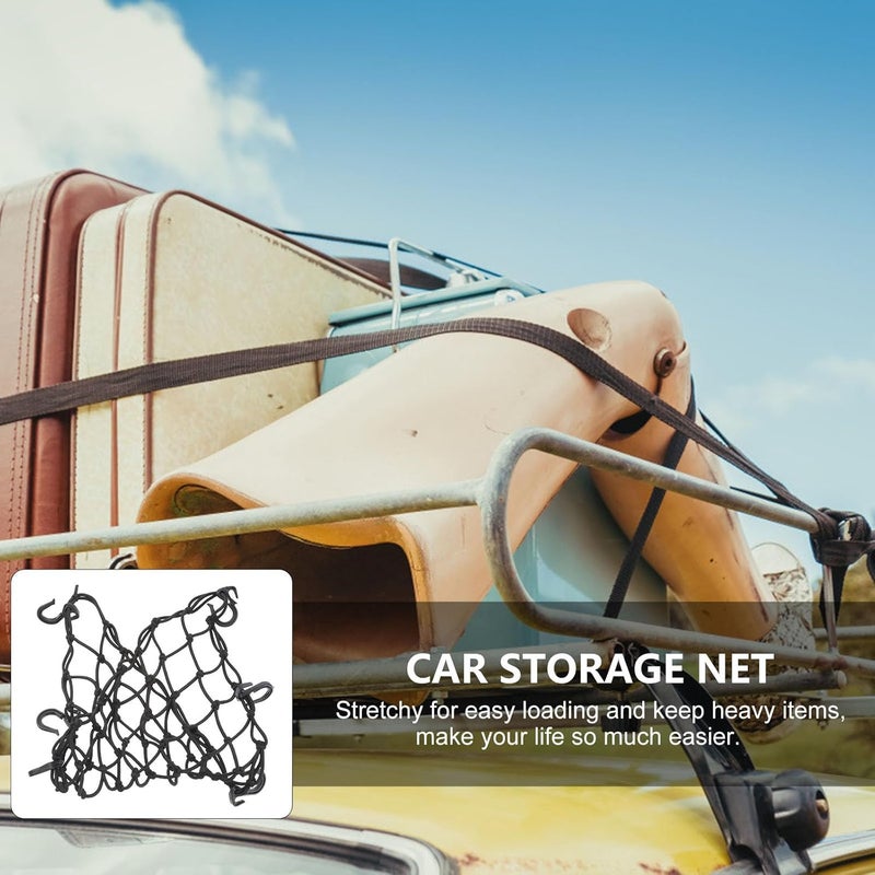 Heavy-Duty 40x40cm Motorcycle Cargo Net with 6 Hooks, Elastic Bungee Cord Car Storage Mesh Organizer for Truck Bed and SUV Trunk - Image 4