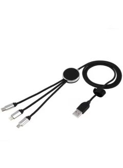 Generic Multi USB Cable 3 in 1 Braided Fast Charging - Thicker Version Compatible with Lightning/Micro/Type-C - Multi Fast Charging Cable 3 in 1 Type C - (Black)  - Image 3