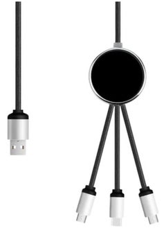Generic Multi USB Cable 3 in 1 Braided Fast Charging - Thicker Version Compatible with Lightning/Micro/Type-C - Multi Fast Charging Cable 3 in 1 Type C - (Black)  - Image 5