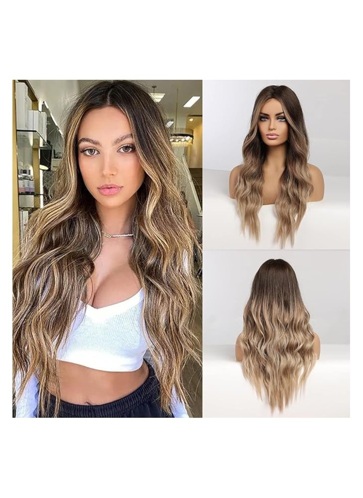 Long Wavy Wigs Ombre Dark Blonde Wigs for Women, Heat Resistant Synthetic Wigs with Brown Root for Daily/Party/Cosplay (26 Inch,Ombre Dark Ash Blonde) - pzsku/Z17421FF5AEB32987C22FZ/45/_/1721122369/ddaa7112-75df-4275-978f-ddeacd9c93f9