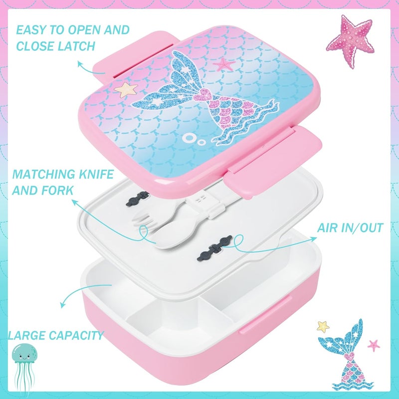 Oruiji Mermaid Bento Box for Kids Lunch Box for Girls Bento Lunch Box for Kids with 5 Compartments Stainless Steel Water Bottle, Lunch Bag, Ice Pack Set Back to School Supplies - Image 4