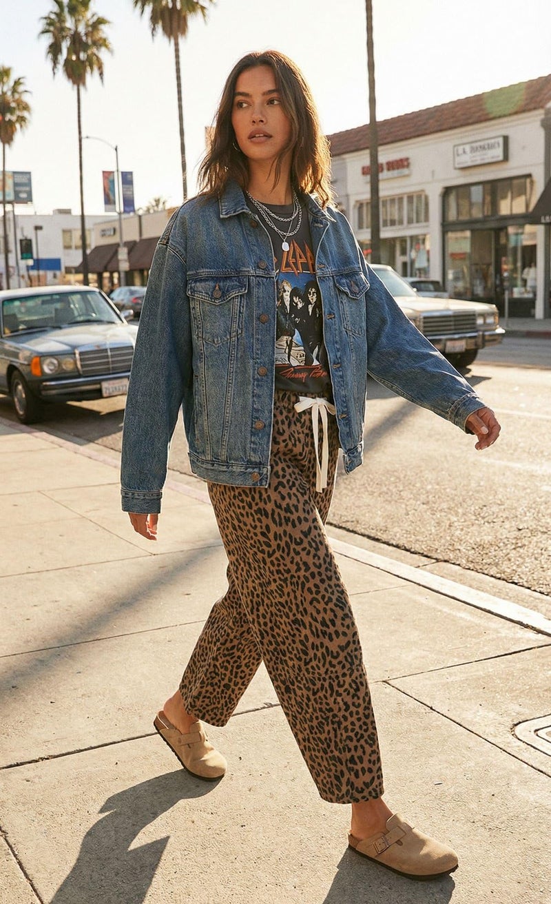 loveimgs Women Baggy Cheetah Print Barrel Jeans Leopard Printed Denim Barrel Pants Elastic Waist Wide Leg Jean Drawstring Y2k (Small,Brown Leopard) - Image 4
