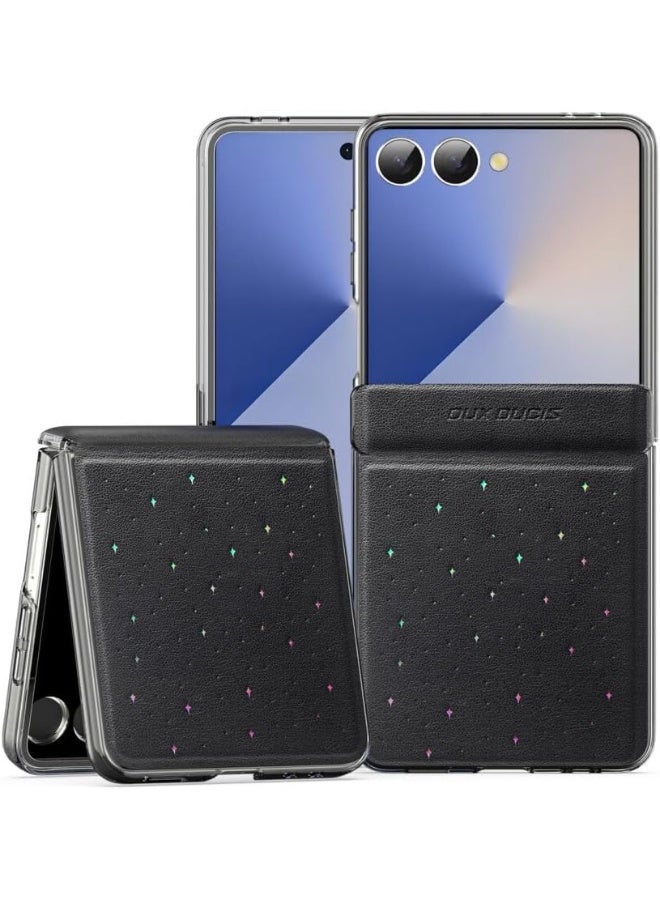 حافظه هاتف لموبيل Samsung Z Flip7 5G 2025، مع واقي شاشة من الزجاج المقوى، جراب مقاوم للصدمات من البولي يوريثين مع استرس نجوم ، جراب Samsung Z Flip7 5G، أسود - Image 1