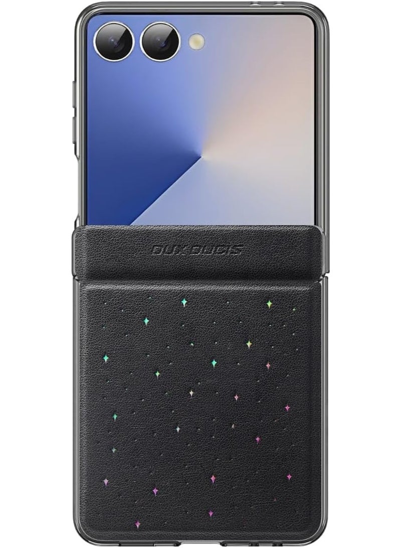 حافظه هاتف لموبيل Samsung Z Flip7 5G 2025، مع واقي شاشة من الزجاج المقوى، جراب مقاوم للصدمات من البولي يوريثين مع استرس نجوم ، جراب Samsung Z Flip7 5G، أسود - Image 2